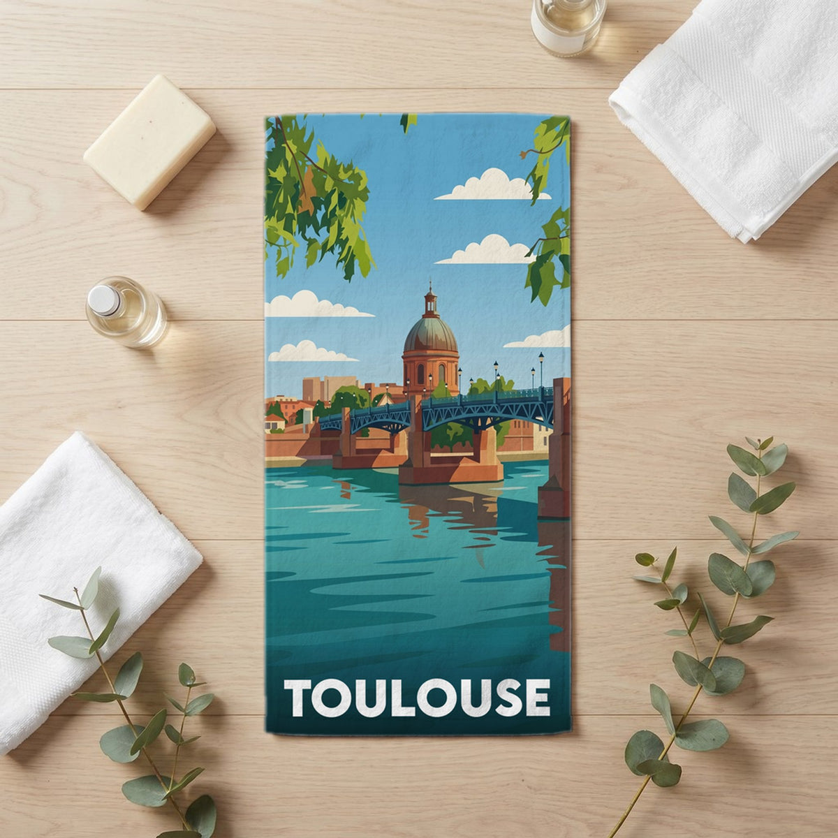 Serviette de bain 30 cm x 60 cm souvenir de Toulouse