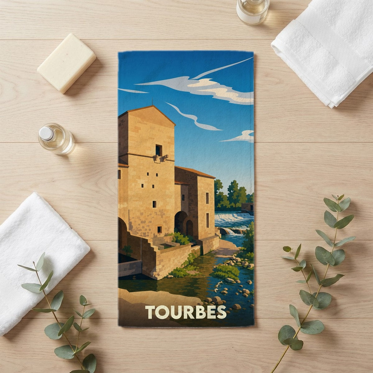 Serviette de bain 30 cm x 60 cm souvenir de Tourbes