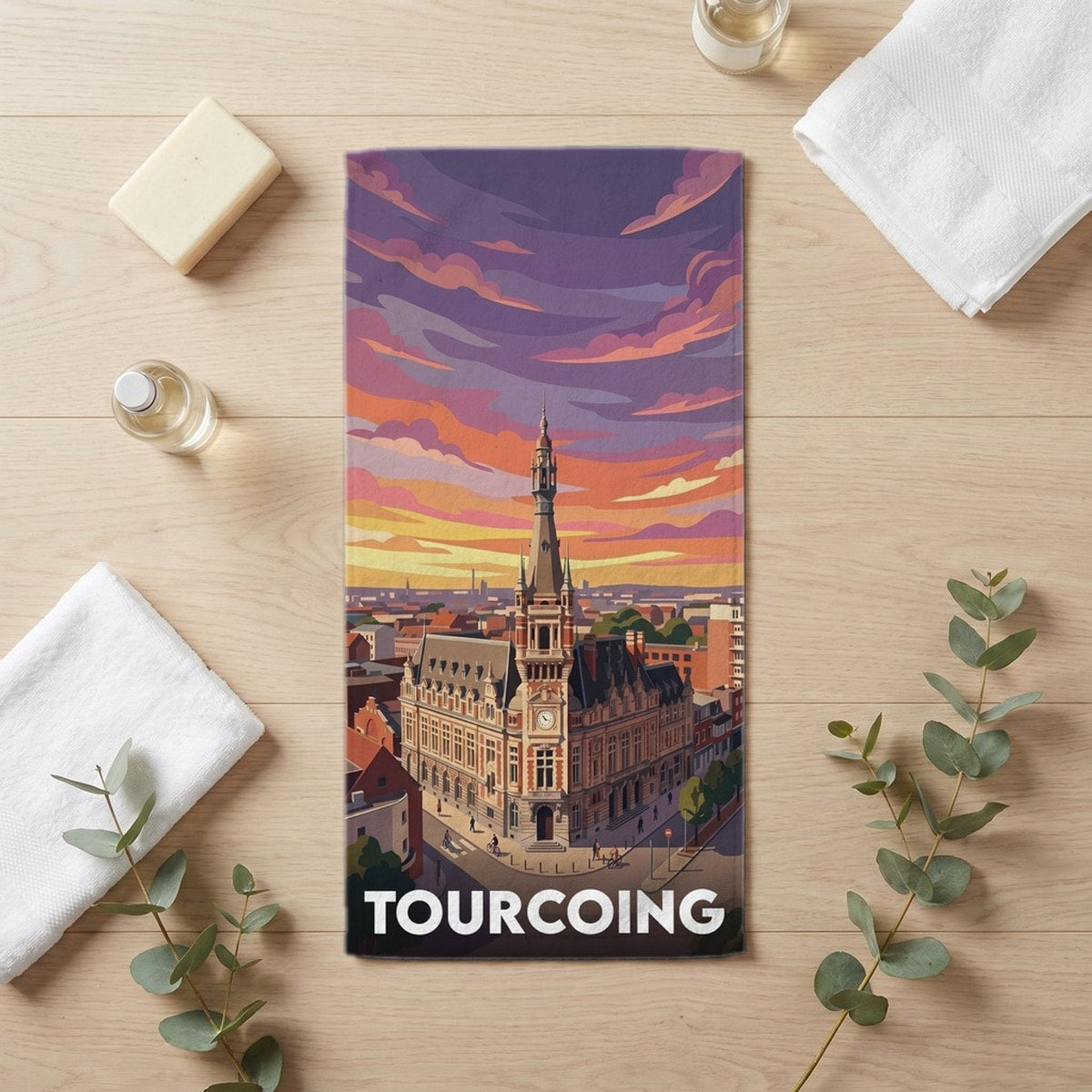 Serviette de bain 30 cm x 60 cm souvenir de Tourcoing