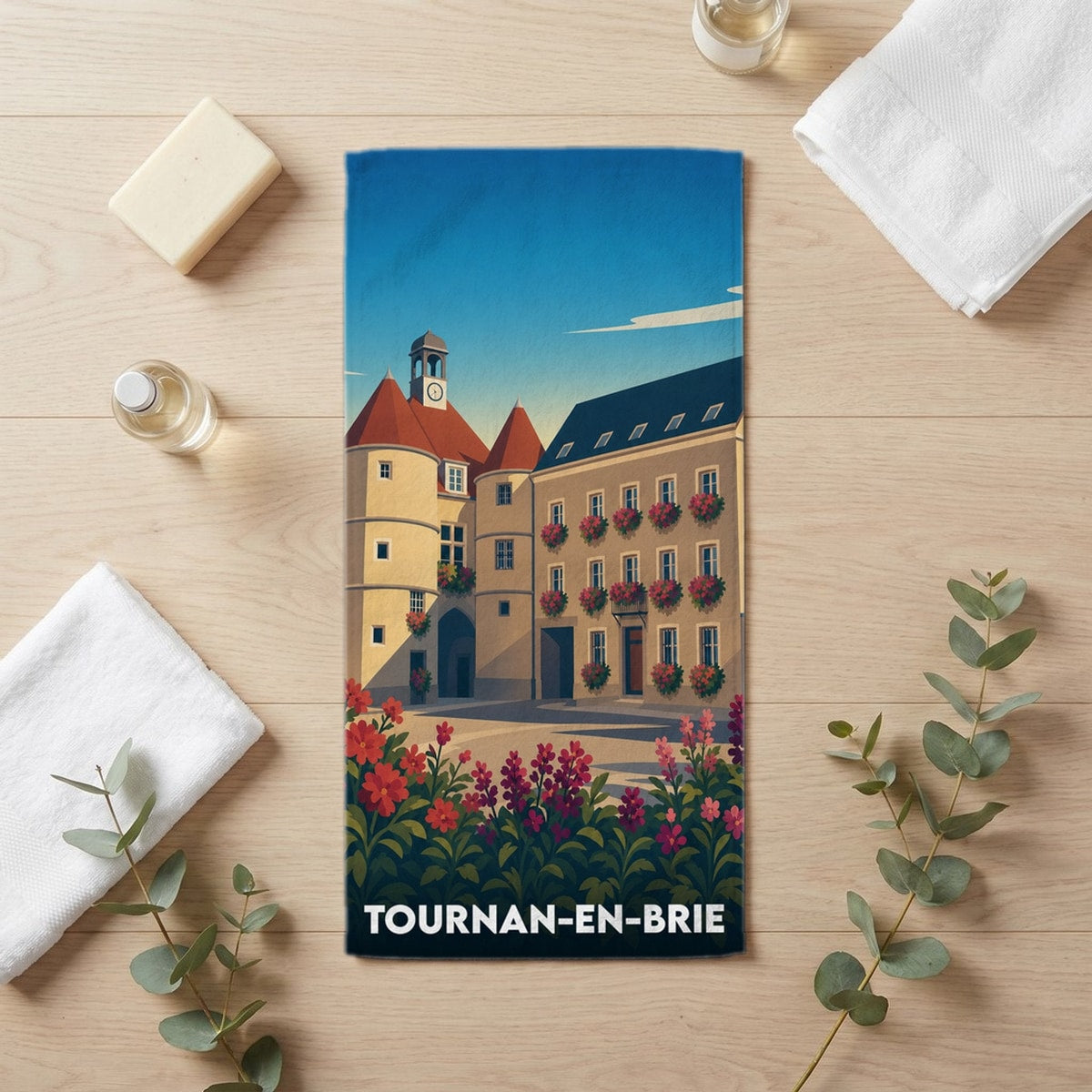 Serviette de bain 30 cm x 60 cm souvenir de Tournan-en-Brie