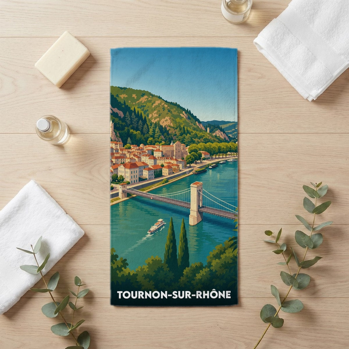 Serviette de bain 30 cm x 60 cm souvenir de Tournon-sur-Rhône