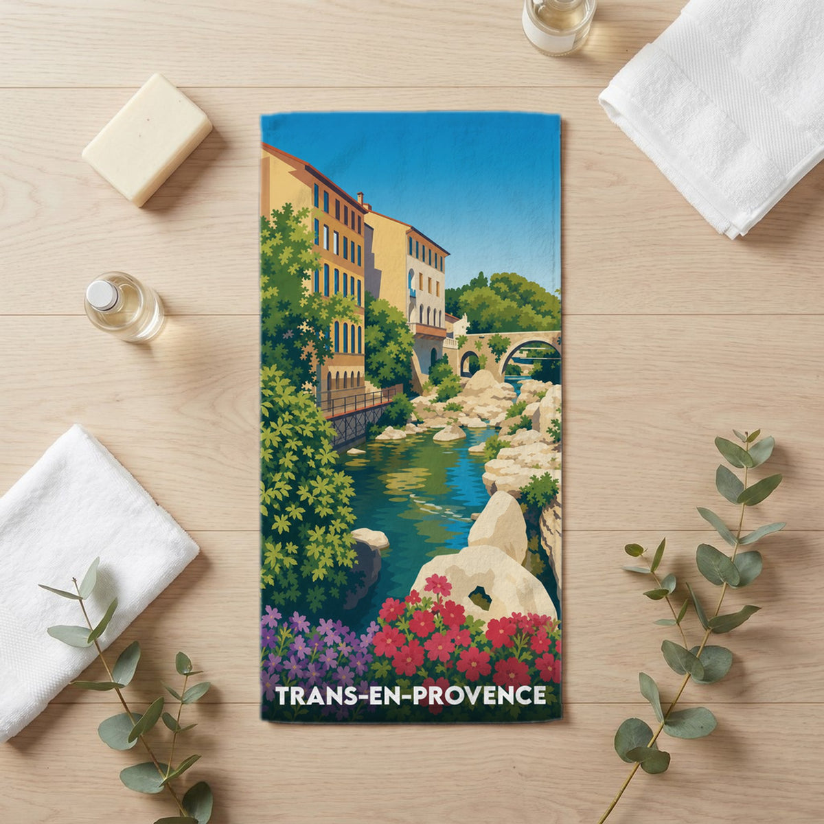 Serviette de bain 30 cm x 60 cm souvenir de Trans-en-Provence
