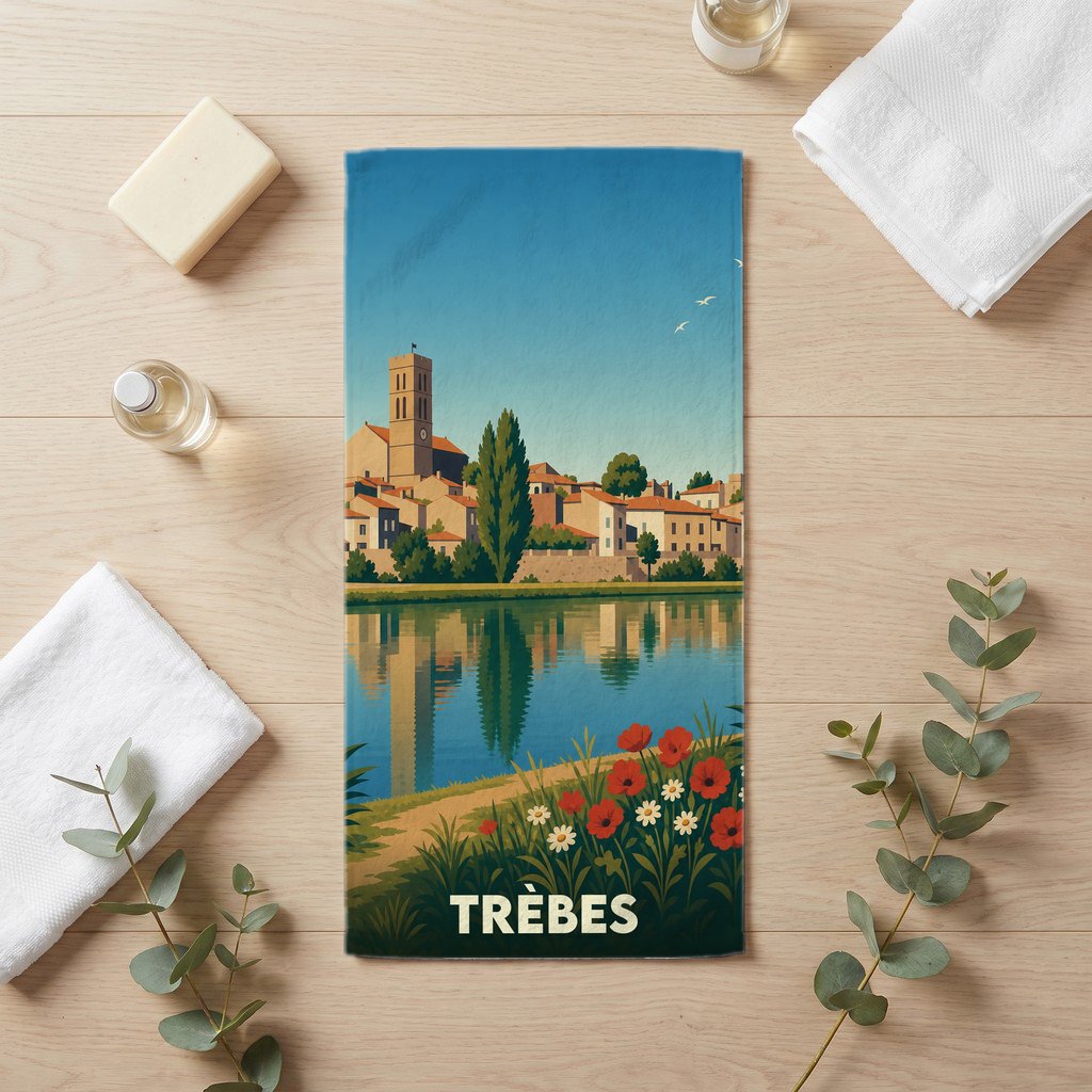 Serviette de bain 30 cm x 60 cm souvenir de Trèbes