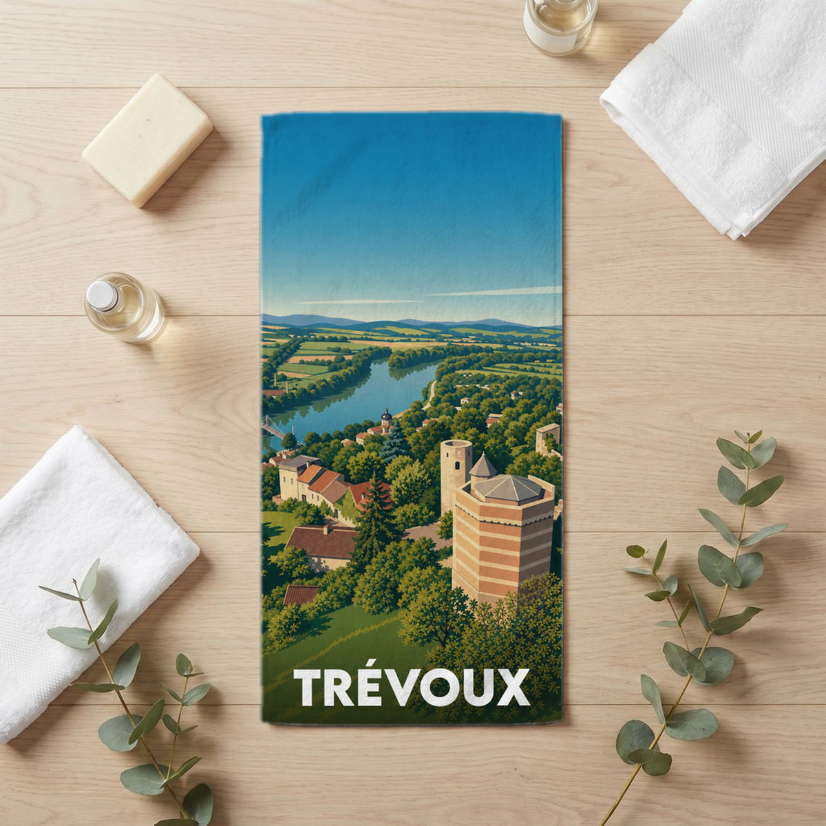 Serviette de bain 30 cm x 60 cm souvenir de Trévoux
