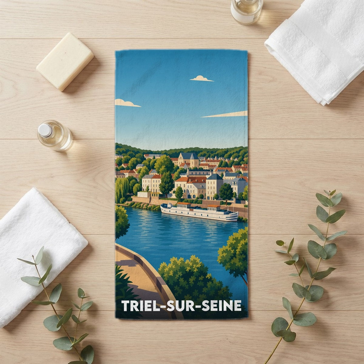 Serviette de bain 30 cm x 60 cm souvenir de Triel-sur-Seine