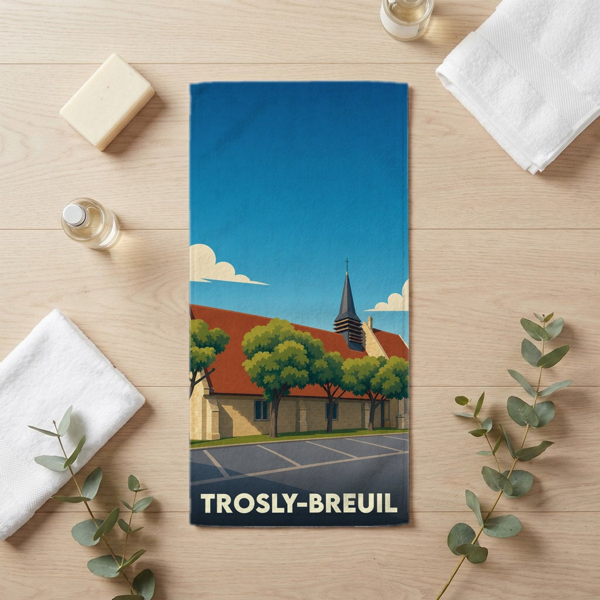 Serviette de bain 30 cm x 60 cm souvenir de Trosly-Breuil