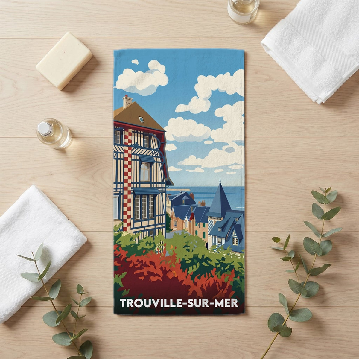 Serviette de bain 30 cm x 60 cm souvenir de Trouville-sur-Mer