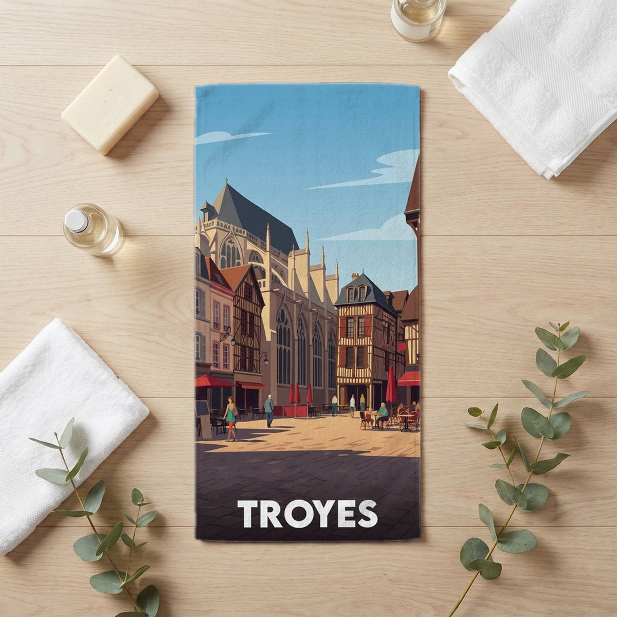 Serviette de bain 30 cm x 60 cm souvenir de Troyes