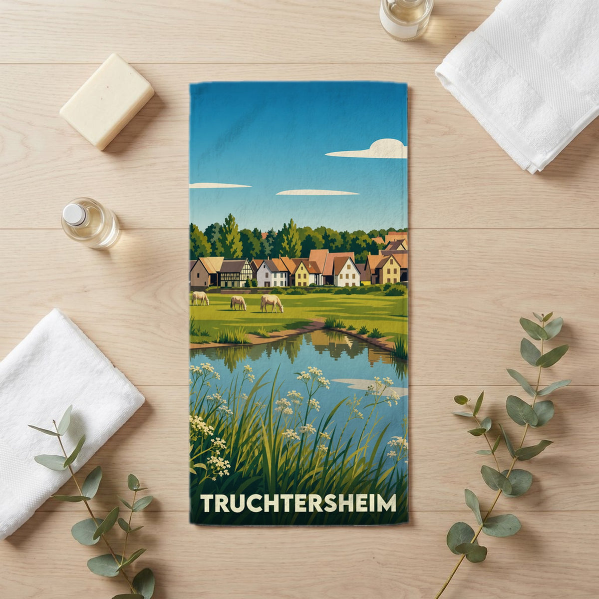 Serviette de bain 30 cm x 60 cm souvenir de Truchtersheim