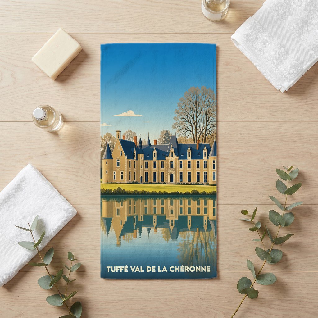 Serviette de bain 30 cm x 60 cm souvenir de Tuffé Val de la Chéronne