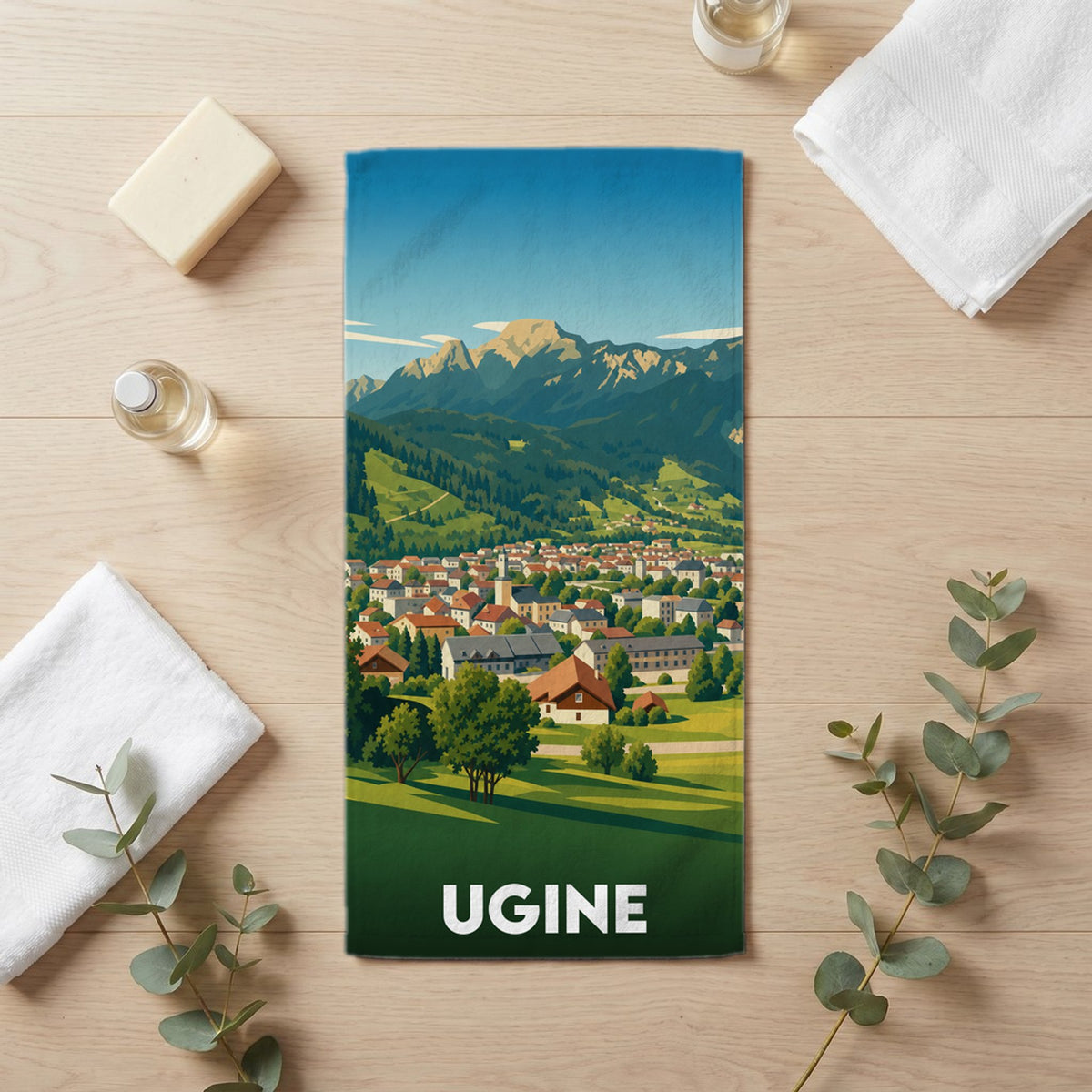 Serviette de bain 30 cm x 60 cm souvenir de Ugine