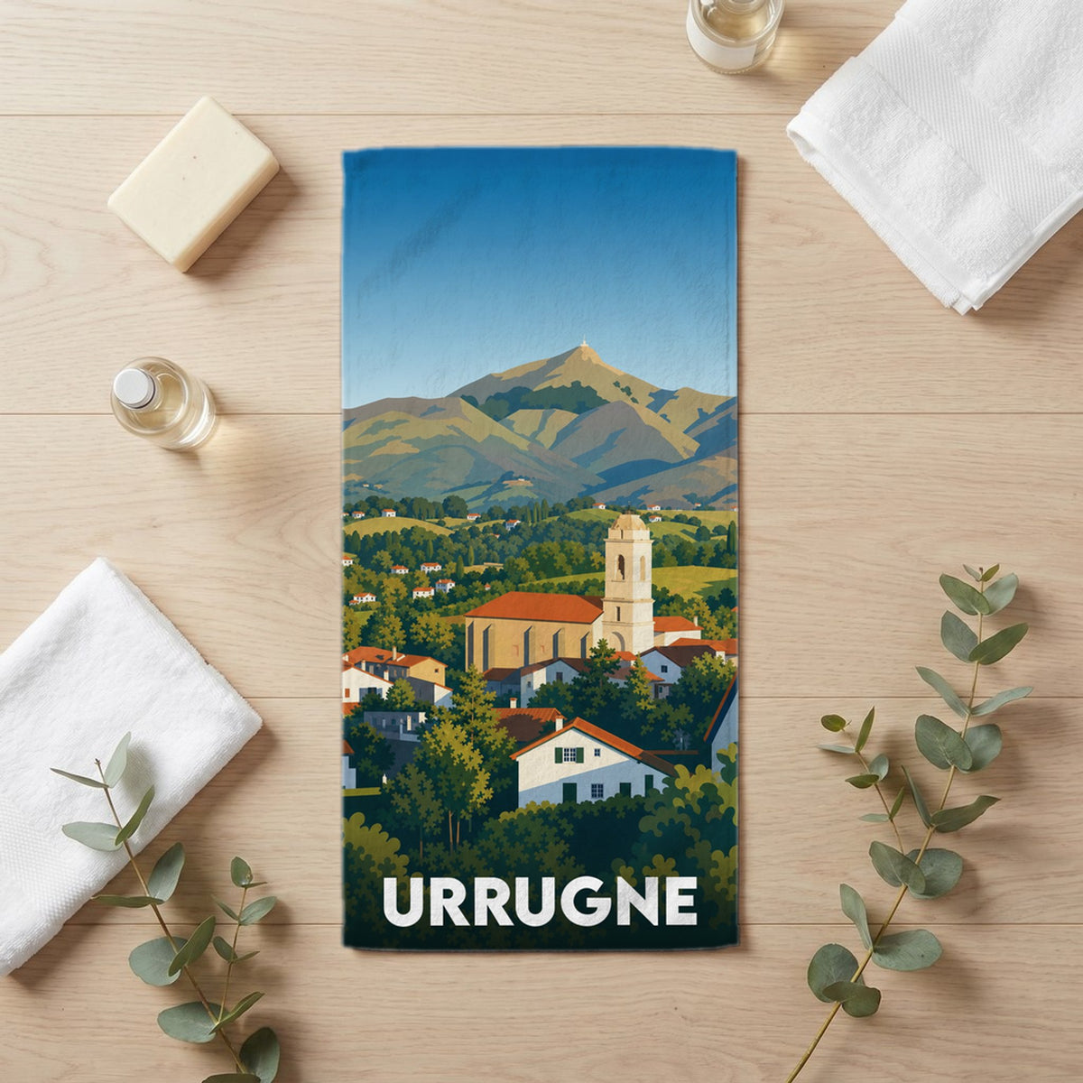 Serviette de bain 30 cm x 60 cm souvenir de Urrugne