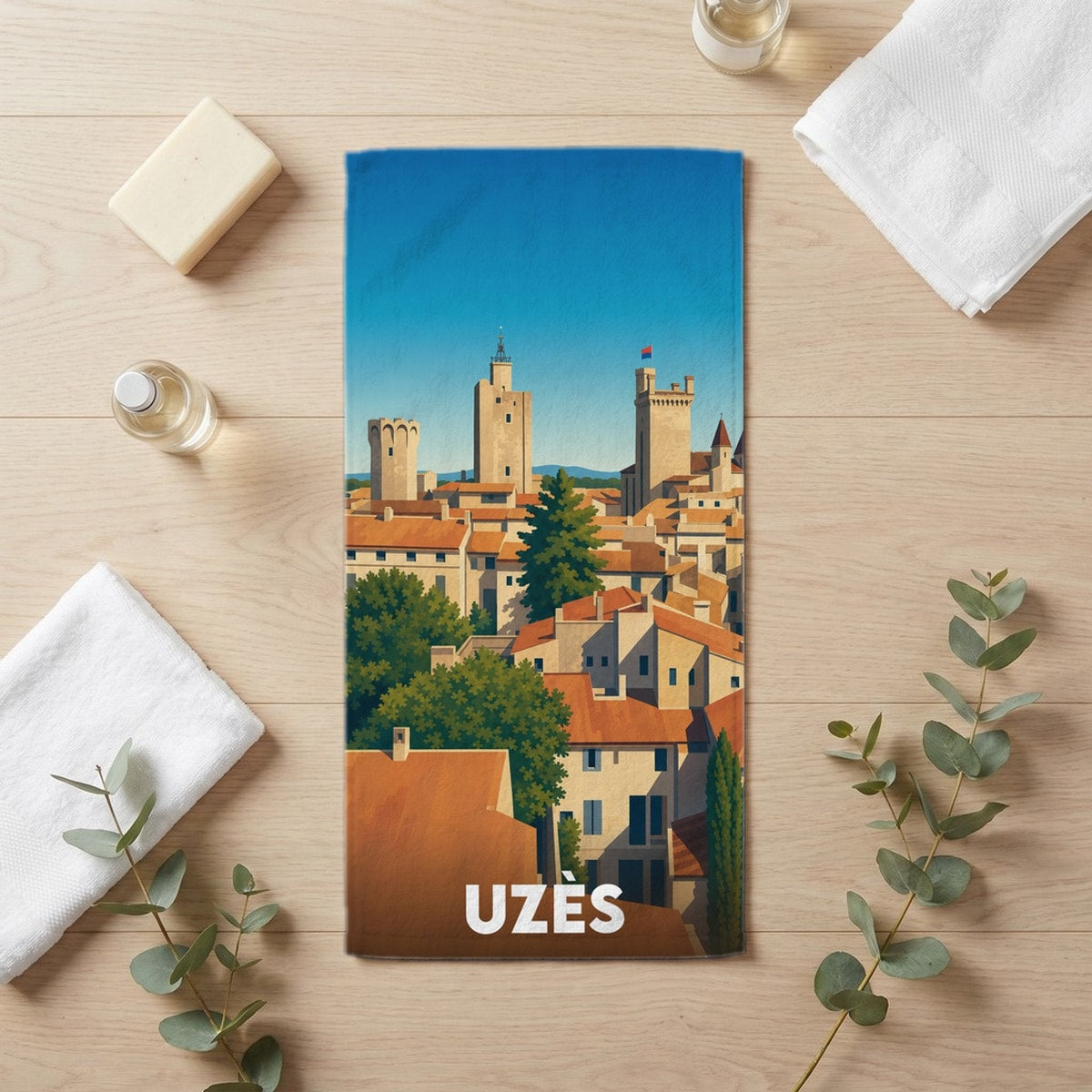 Serviette de bain 30 cm x 60 cm souvenir de Uzès