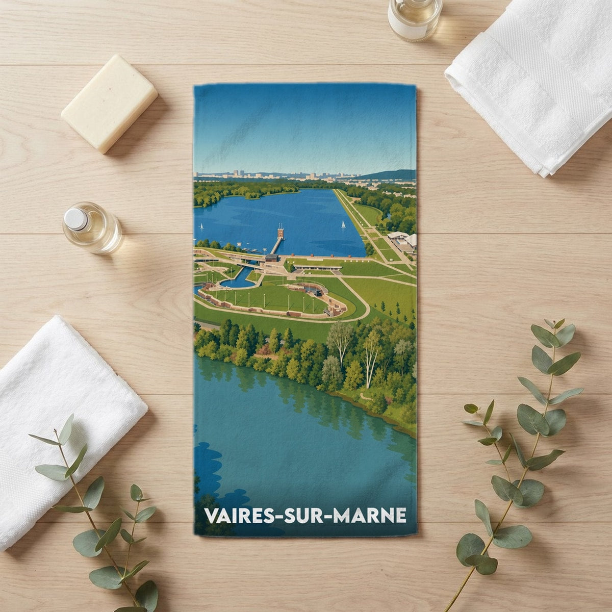 Serviette de bain 30 cm x 60 cm souvenir de Vaires-sur-Marne