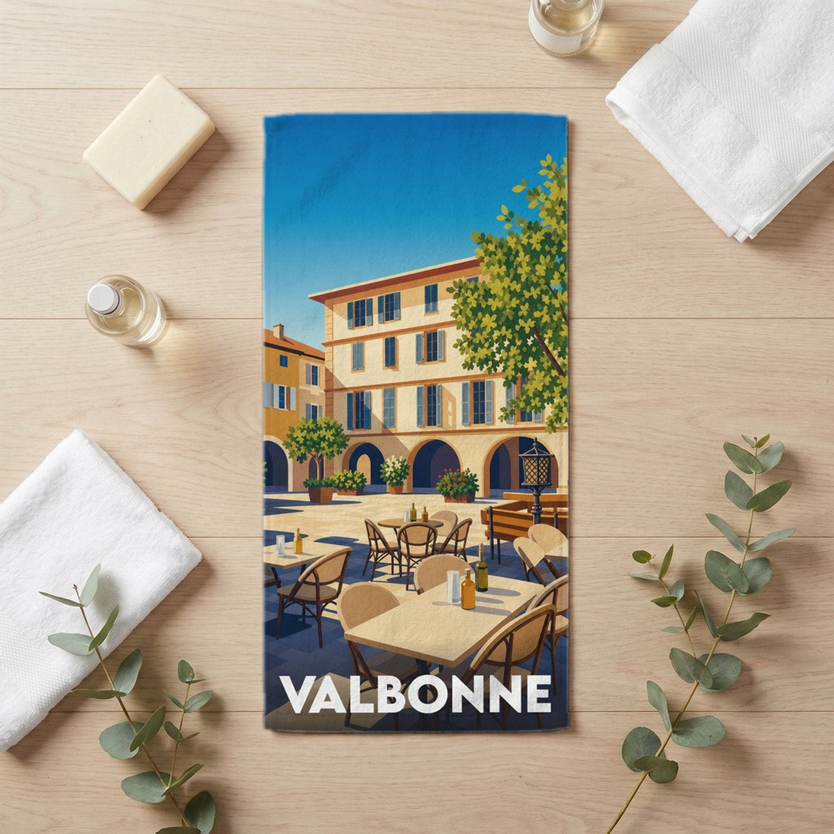 Serviette de bain 30 cm x 60 cm souvenir de Valbonne