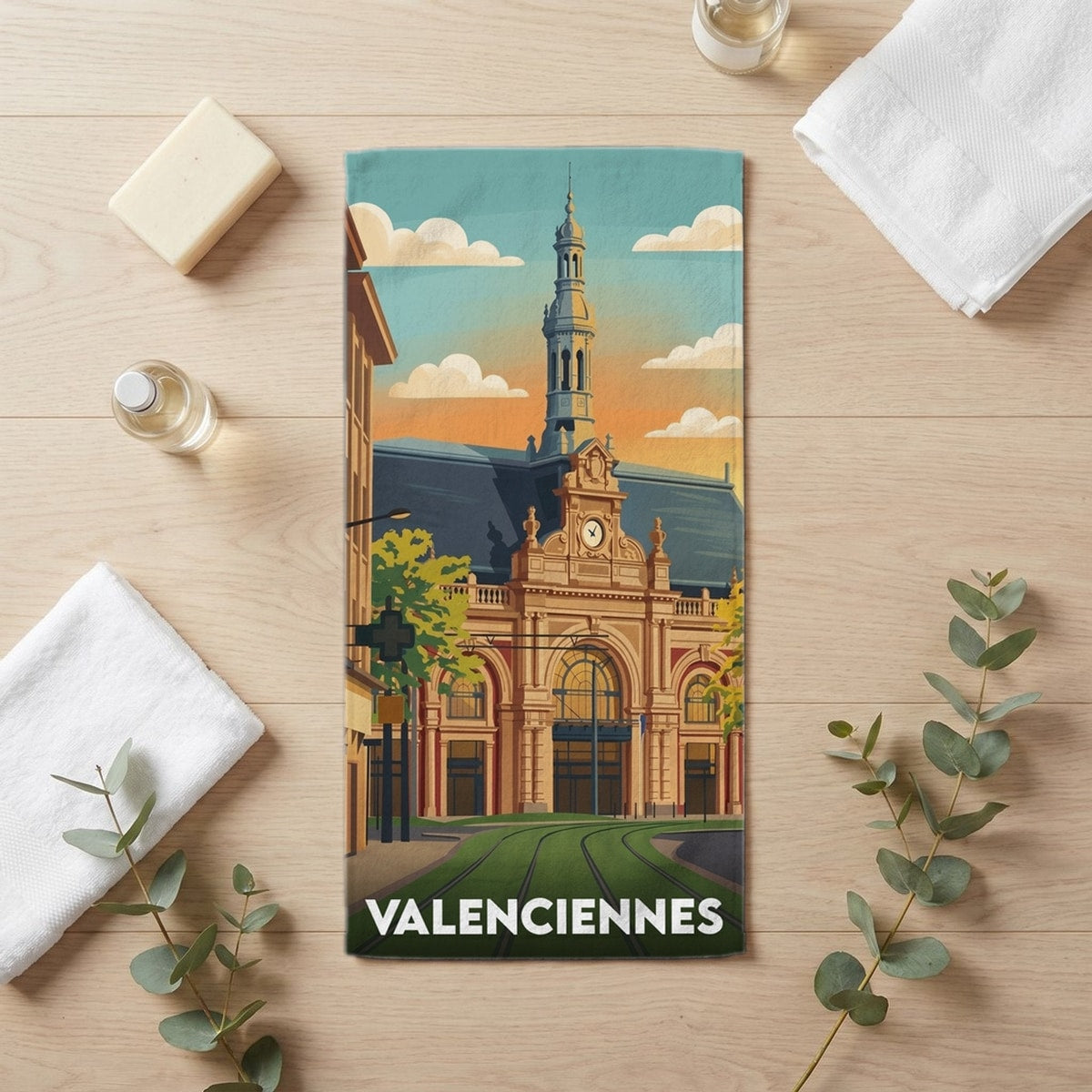 Serviette de bain 30 cm x 60 cm souvenir de Valenciennes