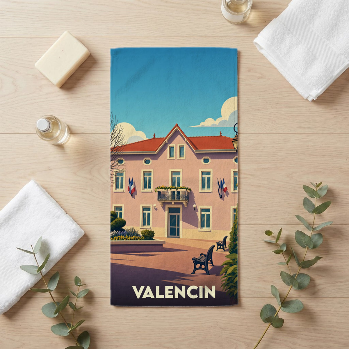 Serviette de bain 30 cm x 60 cm souvenir de Valencin