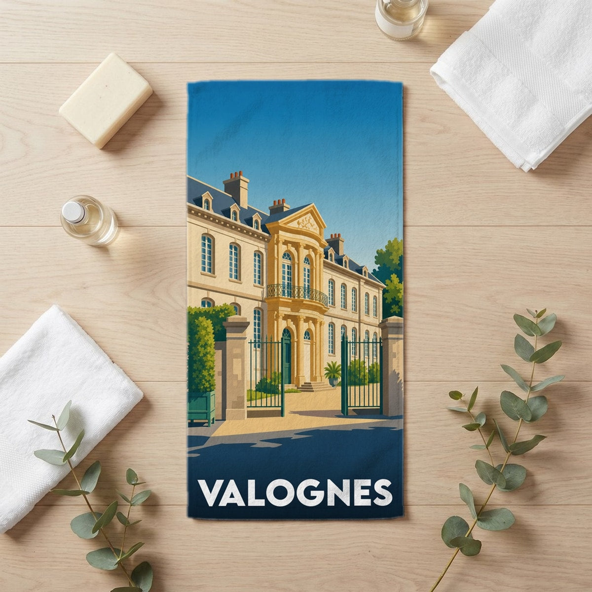 Serviette de bain 30 cm x 60 cm souvenir de Valognes
