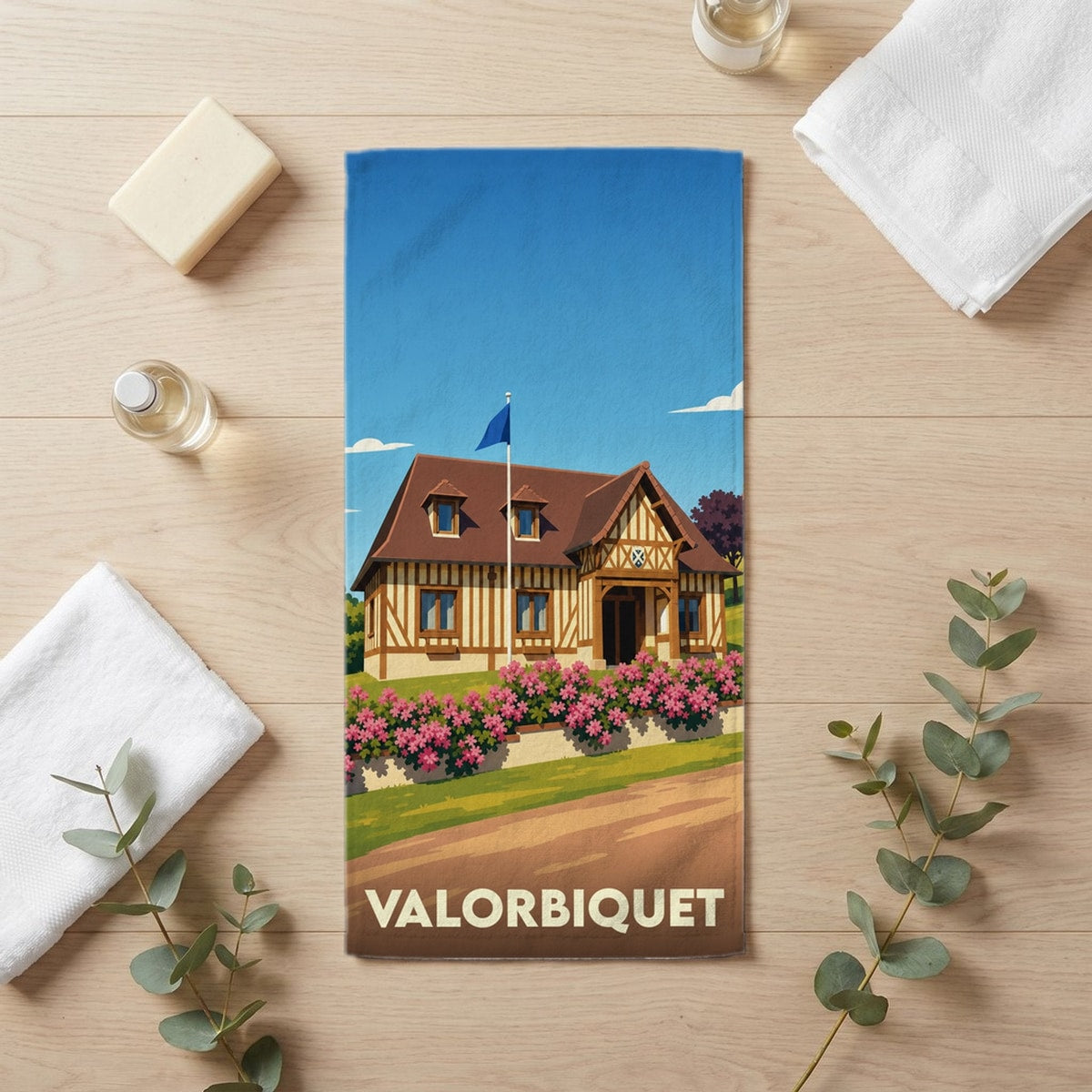 Serviette de bain 30 cm x 60 cm souvenir de Valorbiquet