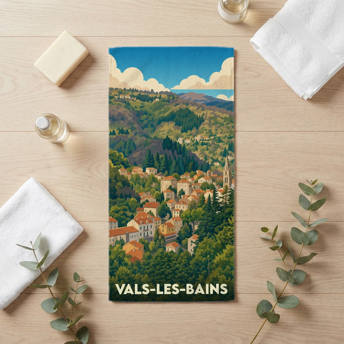 Serviette de bain 30 cm x 60 cm souvenir de Vals-les-Bains