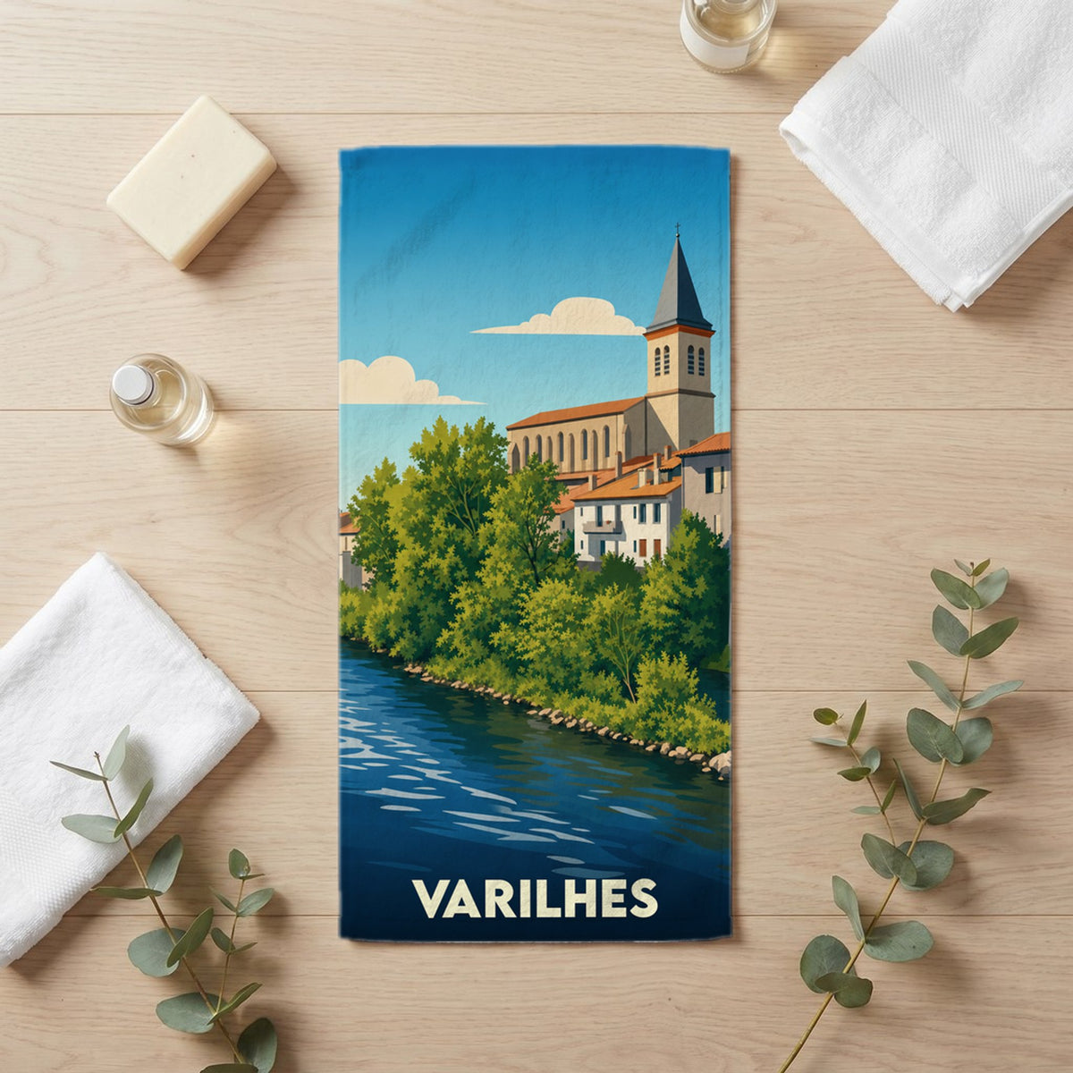 Serviette de bain 30 cm x 60 cm souvenir de Varilhes