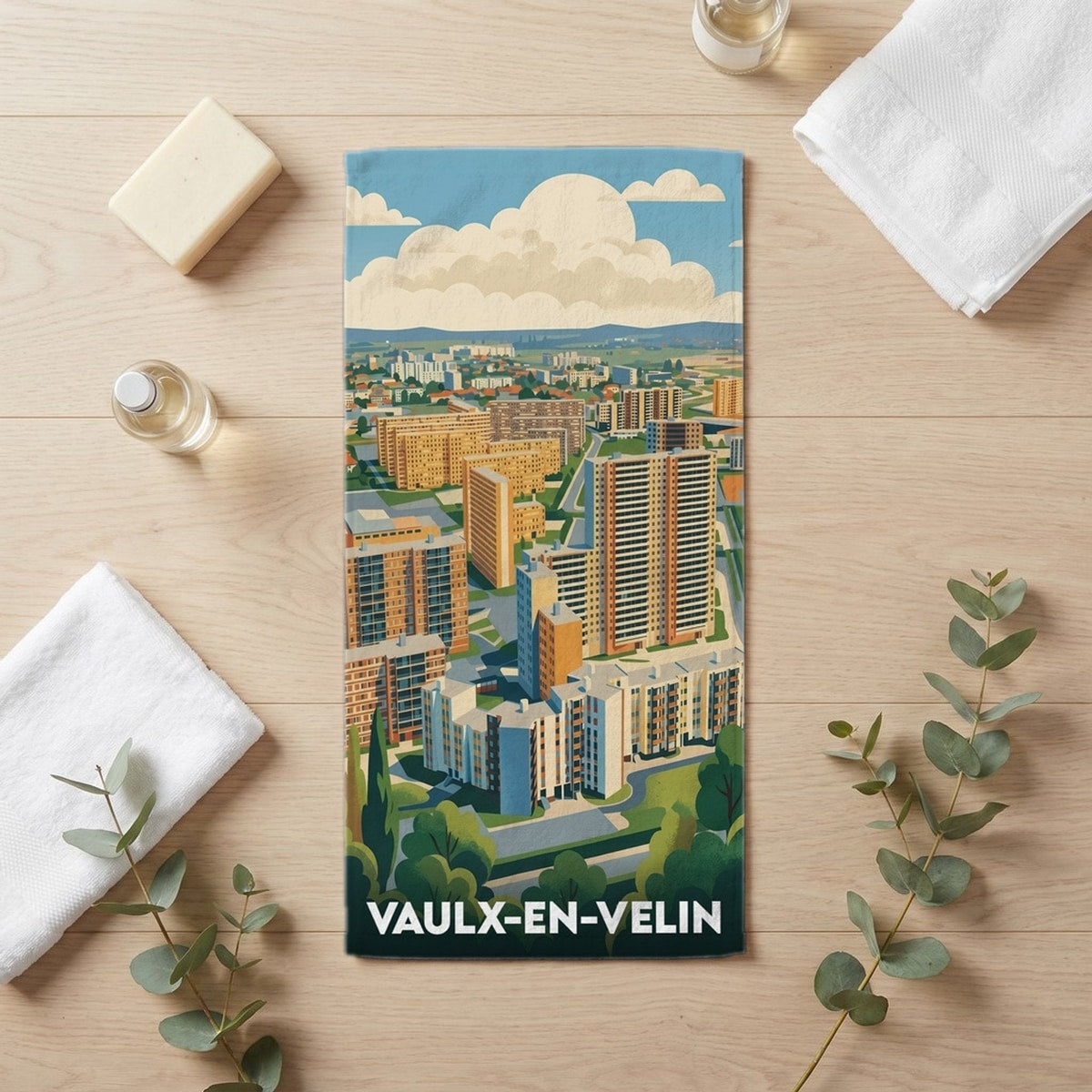 Serviette de bain 30 cm x 60 cm souvenir de Vaulx-en-Velin