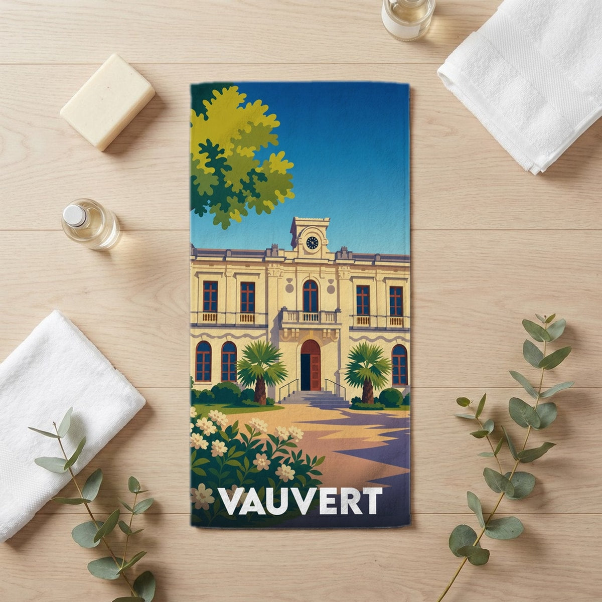 Serviette de bain 30 cm x 60 cm souvenir de Vauvert