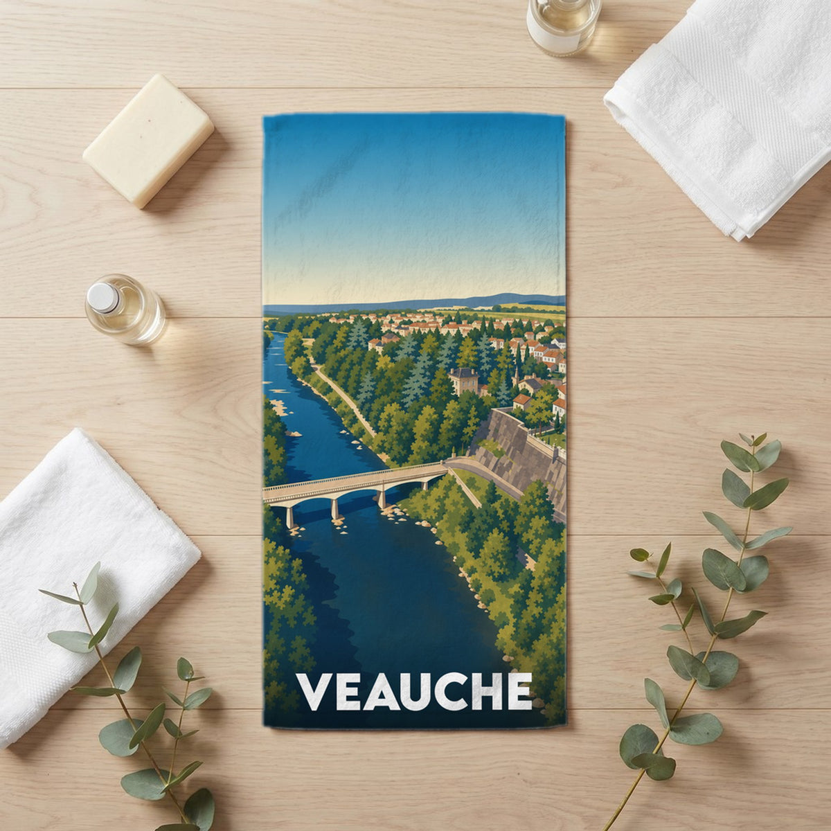 Serviette de bain 30 cm x 60 cm souvenir de Veauche