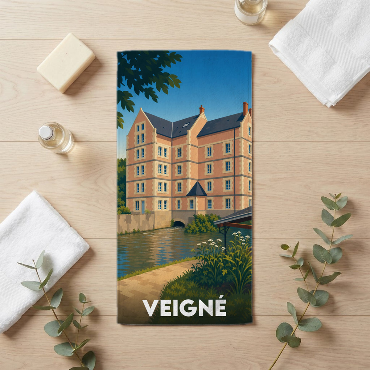 Serviette de bain 30 cm x 60 cm souvenir de Veigné