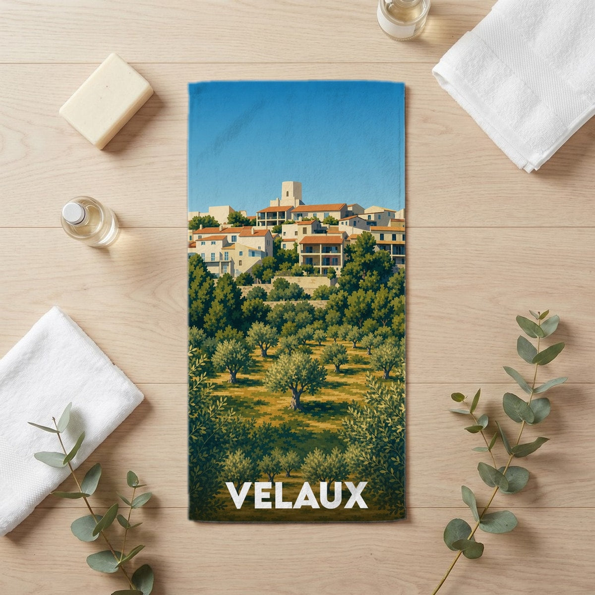 Serviette de bain 30 cm x 60 cm souvenir de Velaux