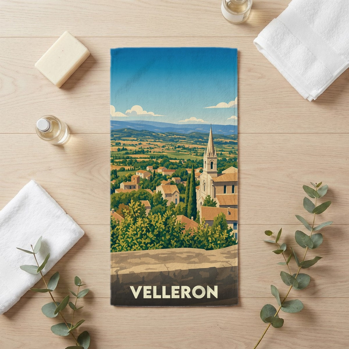 Serviette de bain 30 cm x 60 cm souvenir de Velleron