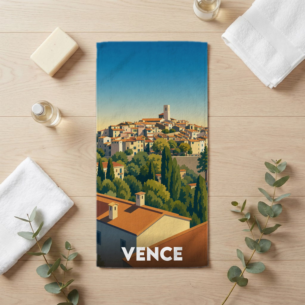 Serviette de bain 30 cm x 60 cm souvenir de Vence