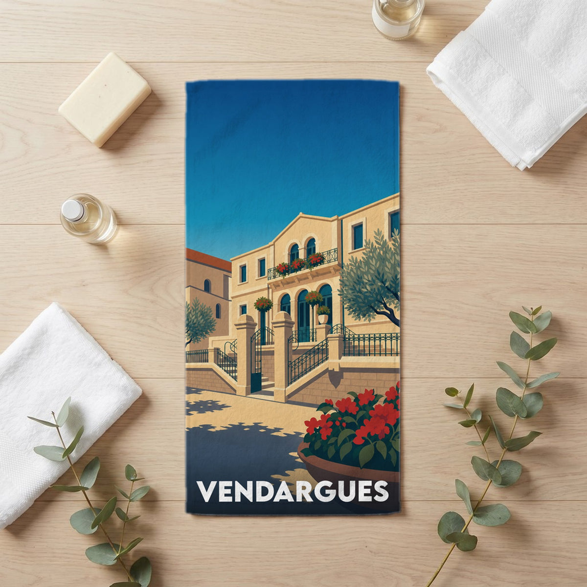 Serviette de bain 30 cm x 60 cm souvenir de Vendargues