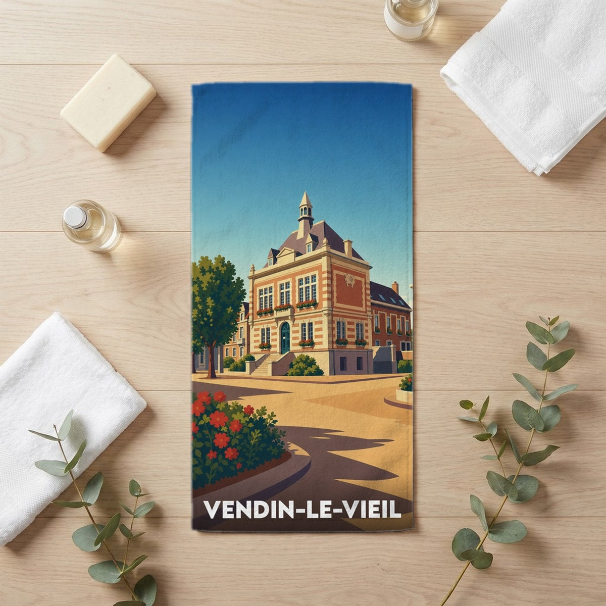 Serviette de bain 30 cm x 60 cm souvenir de Vendin-le-Vieil