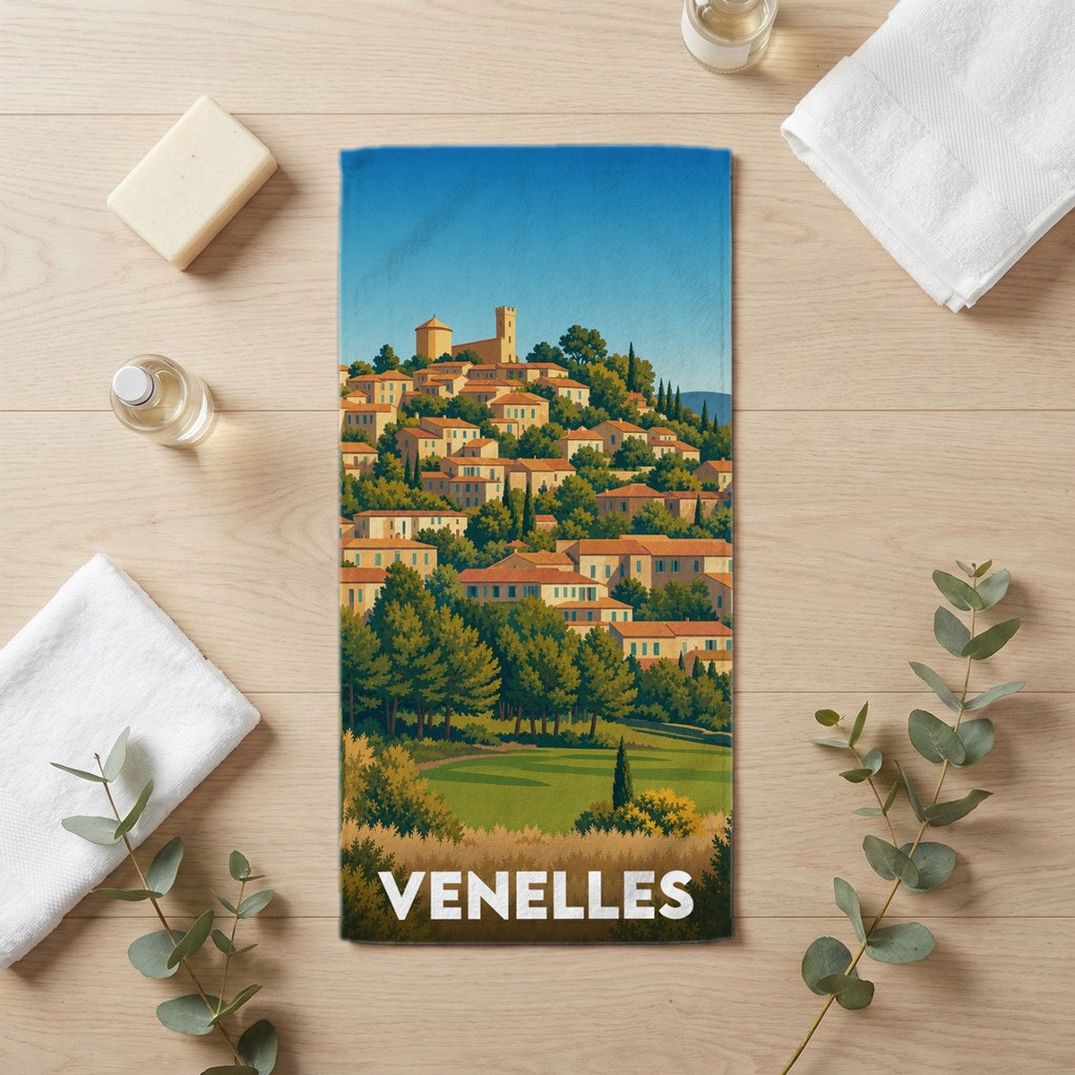 Serviette de bain 30 cm x 60 cm souvenir de Venelles