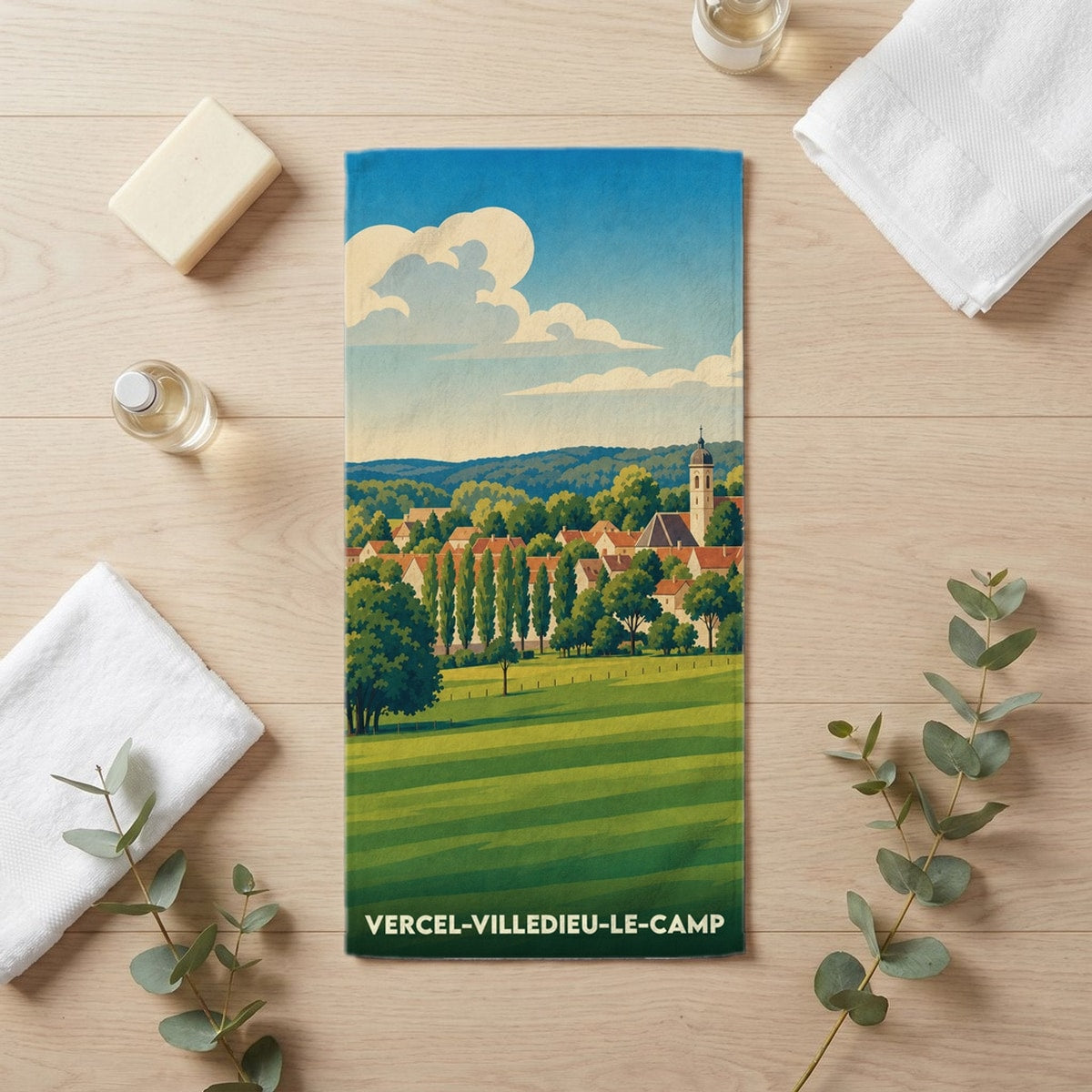 Serviette de bain 30 cm x 60 cm souvenir de Vercel-Villedieu-le-Camp