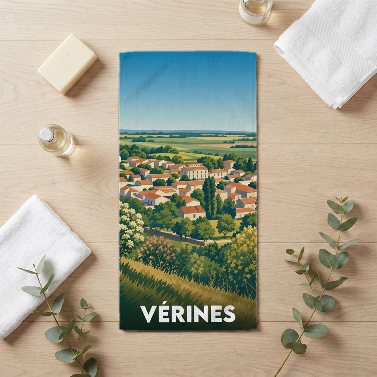 Serviette de bain 30 cm x 60 cm souvenir de Vérines