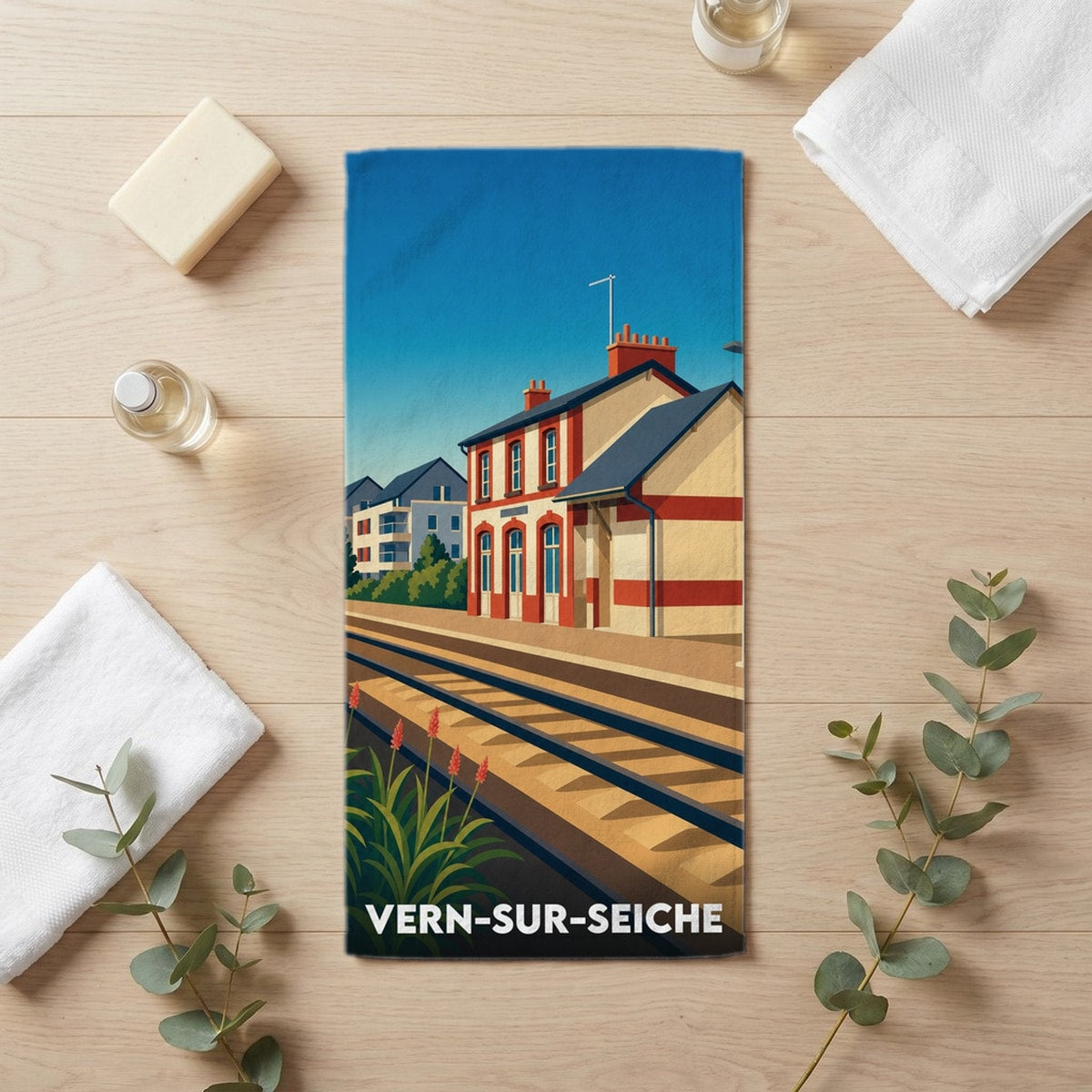 Serviette de bain 30 cm x 60 cm souvenir de Vern-sur-Seiche