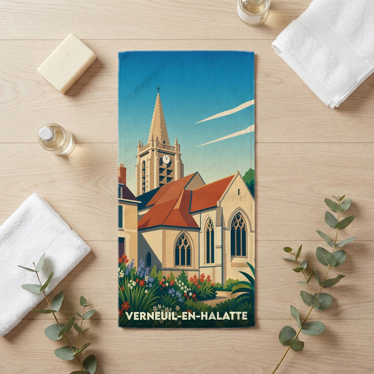 Serviette de bain 30 cm x 60 cm souvenir de Verneuil-en-Halatte