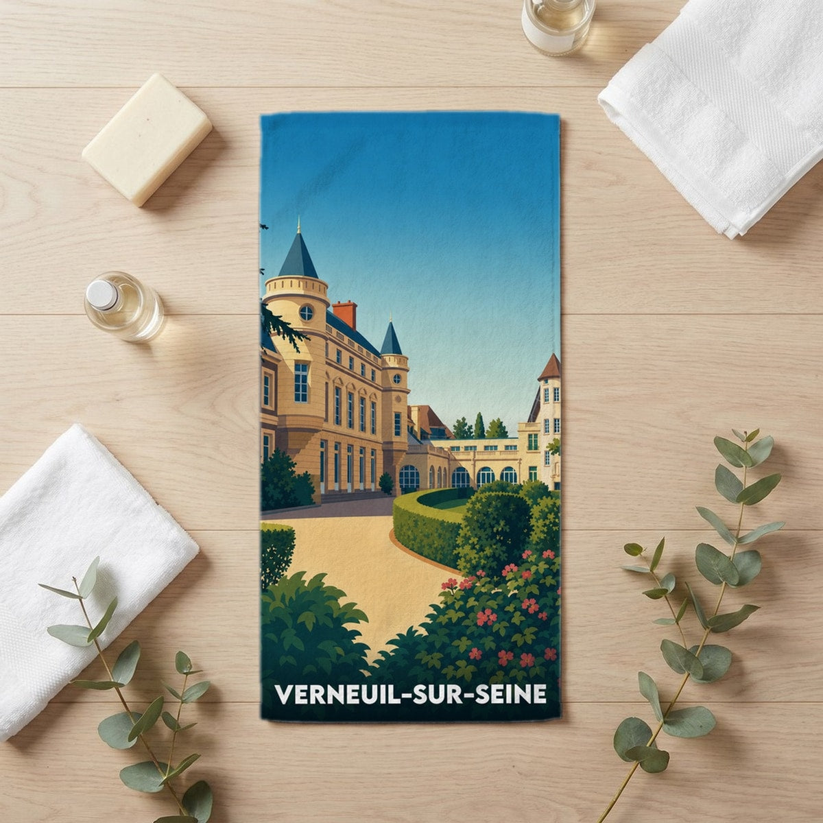 Serviette de bain 30 cm x 60 cm souvenir de Verneuil-sur-Seine