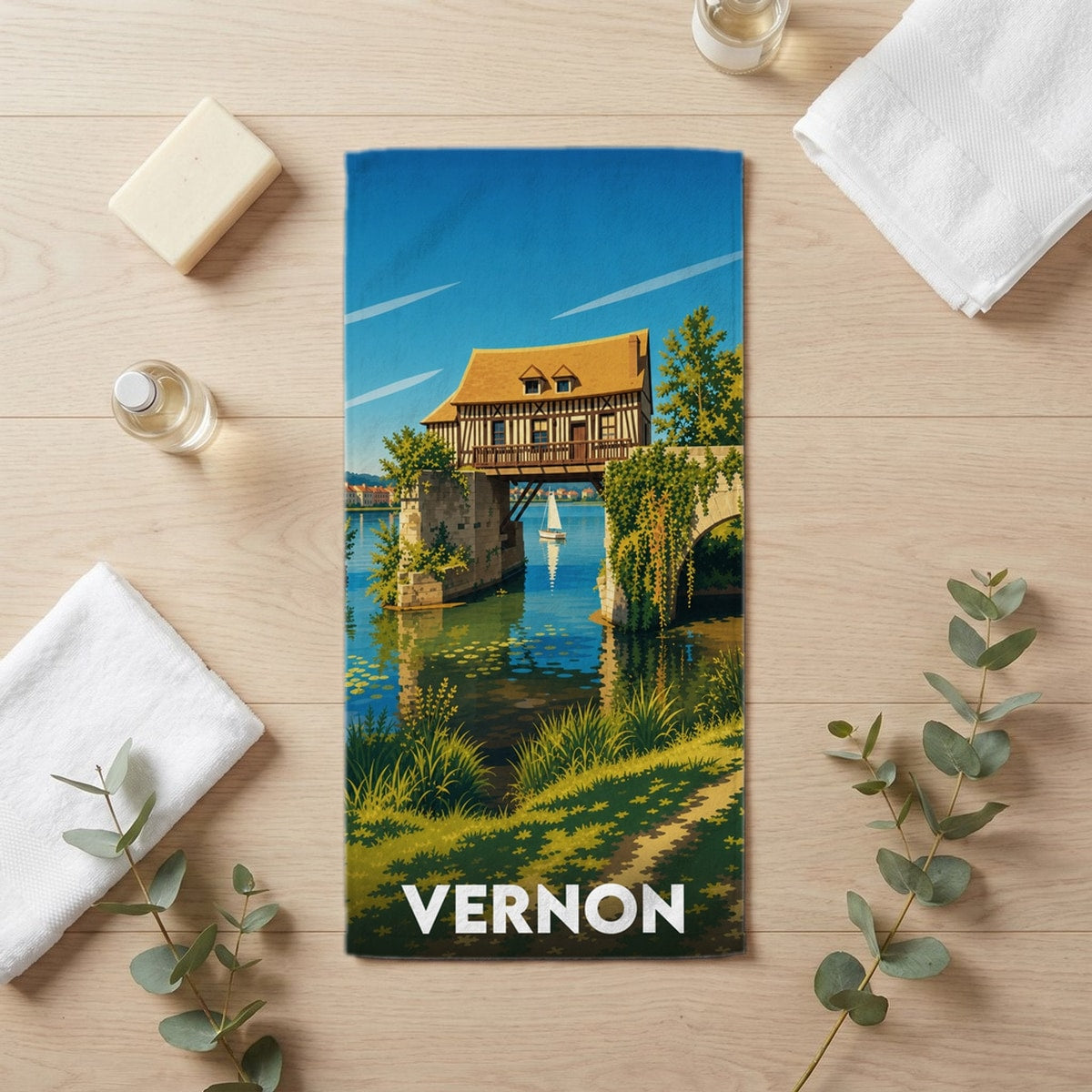 Serviette de bain 30 cm x 60 cm souvenir de Vernon
