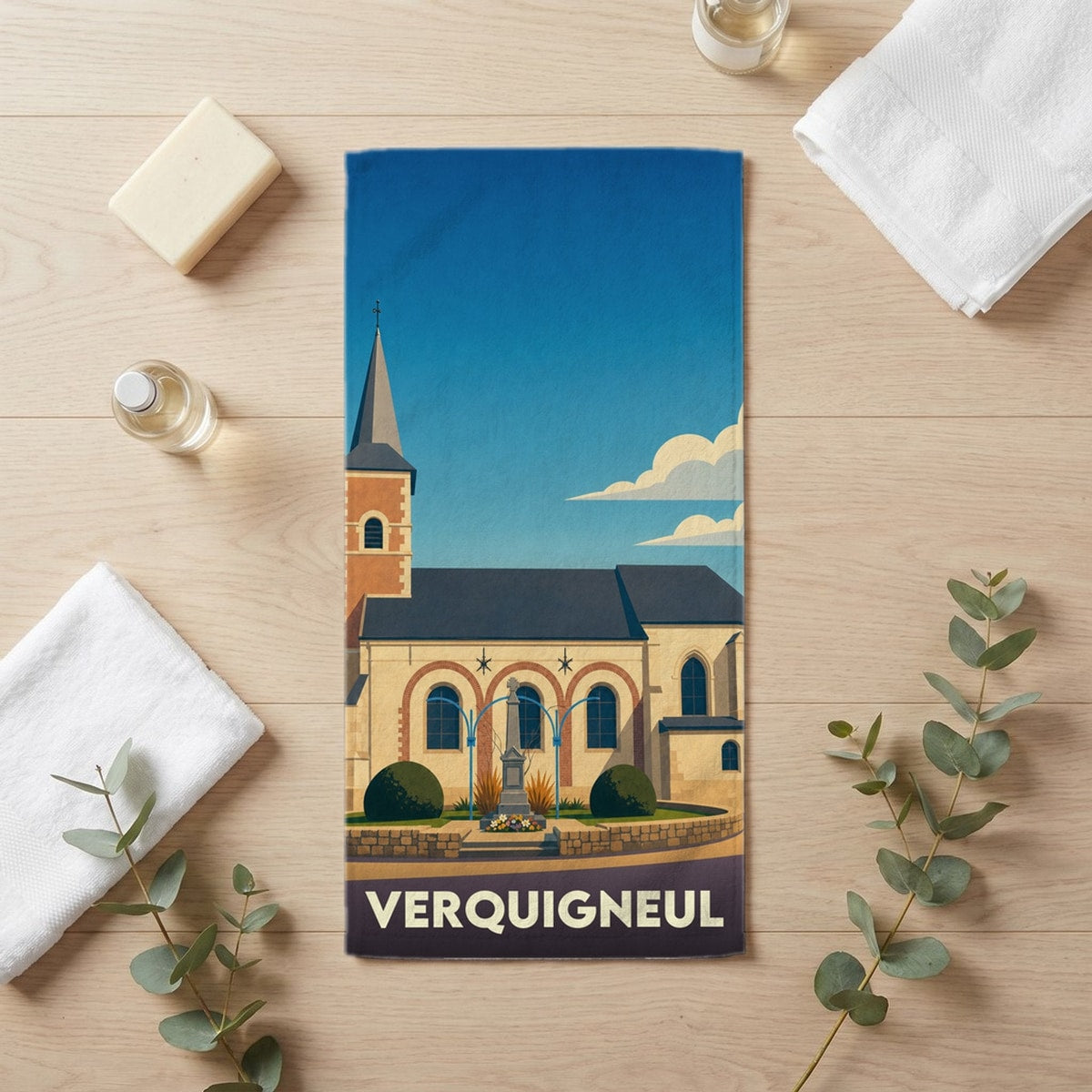Serviette de bain 30 cm x 60 cm souvenir de Verquigneul