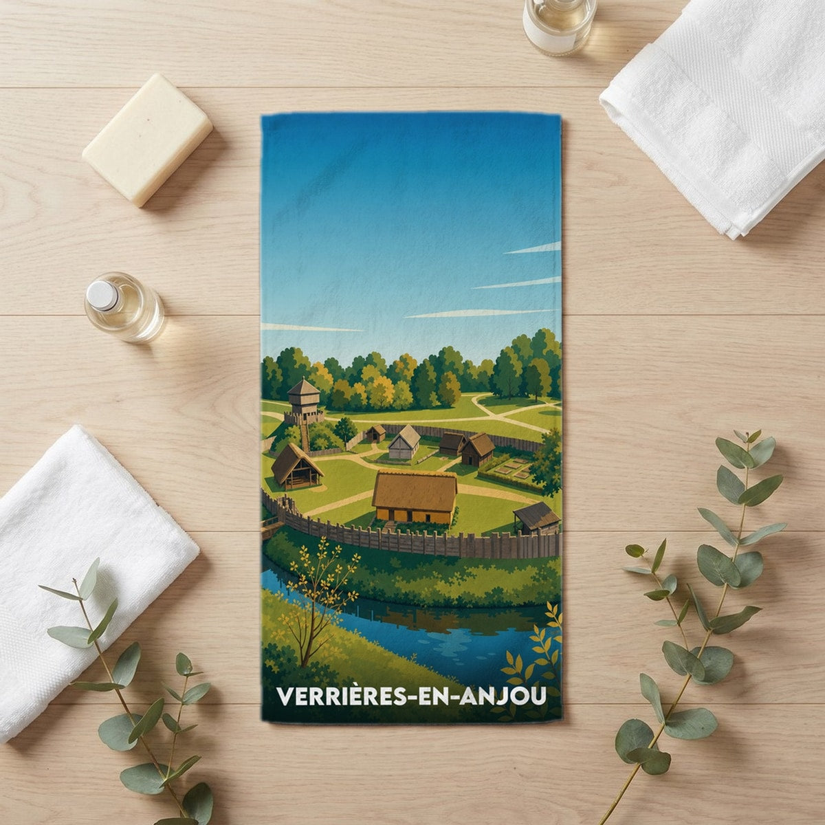 Serviette de bain 30 cm x 60 cm souvenir de Verrières-en-Anjou
