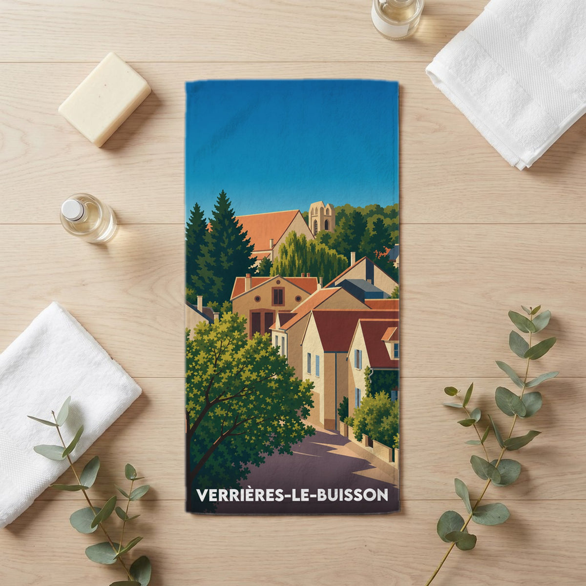Serviette de bain 30 cm x 60 cm souvenir de Verrières-le-Buisson