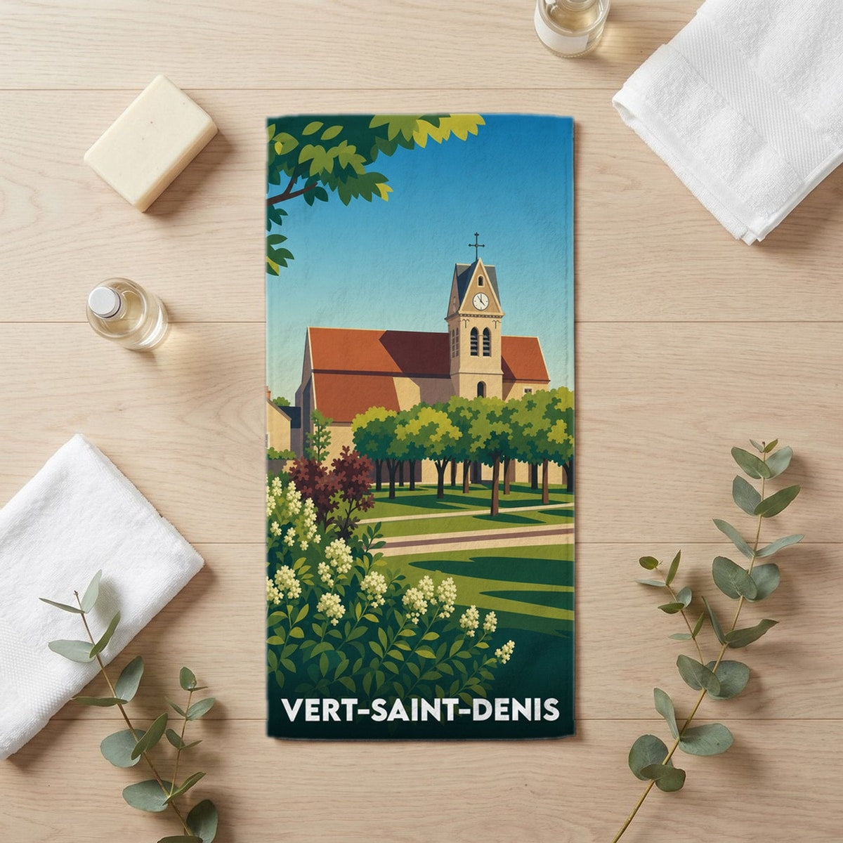 Serviette de bain 30 cm x 60 cm souvenir de Vert-Saint-Denis