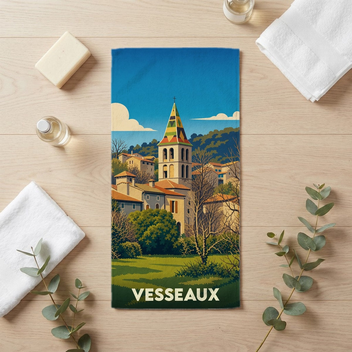 Serviette de bain 30 cm x 60 cm souvenir de Vesseaux