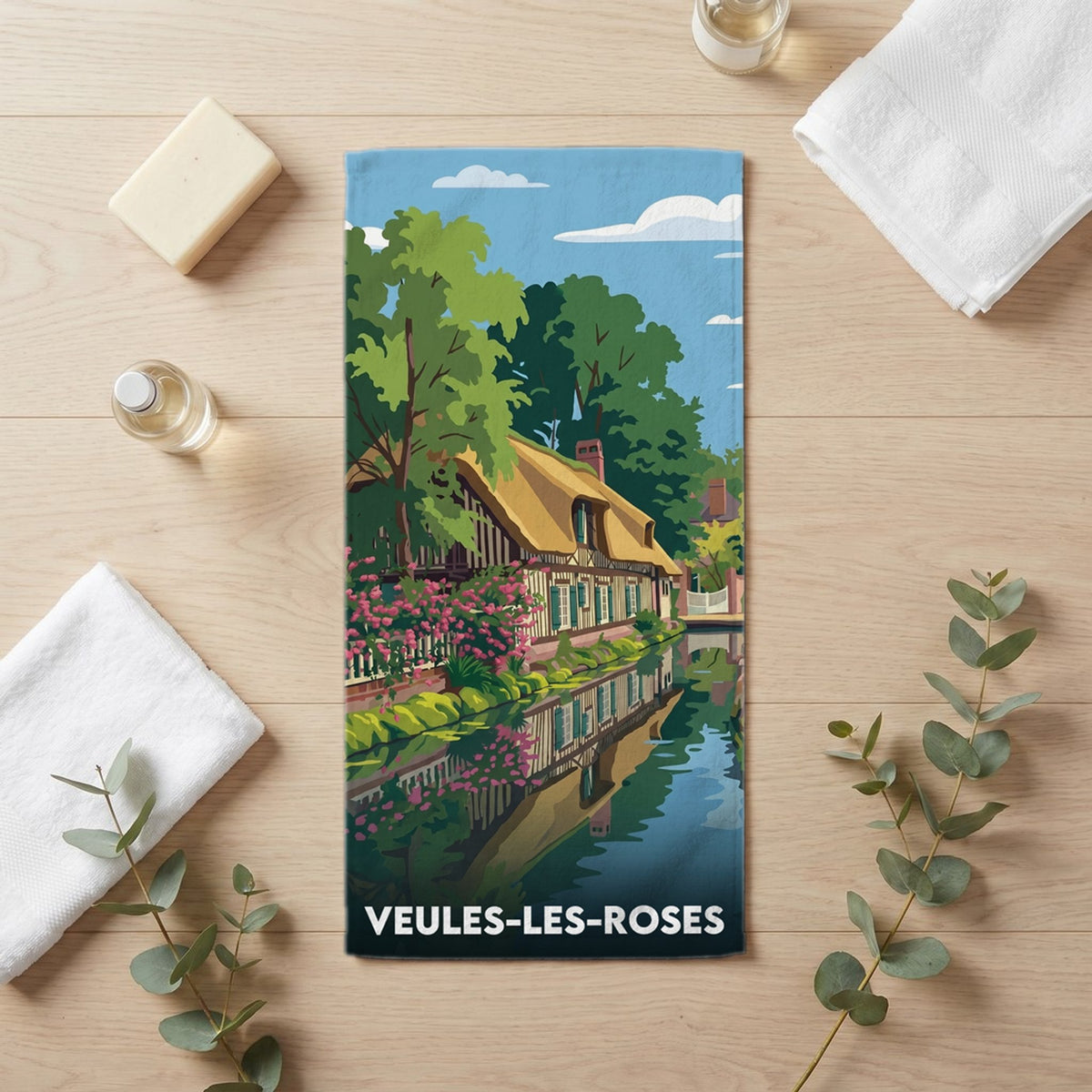 Serviette de bain 30 cm x 60 cm souvenir de Veules-les-Roses