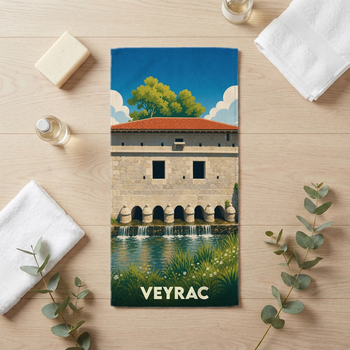 Serviette de bain 30 cm x 60 cm souvenir de Veyrac