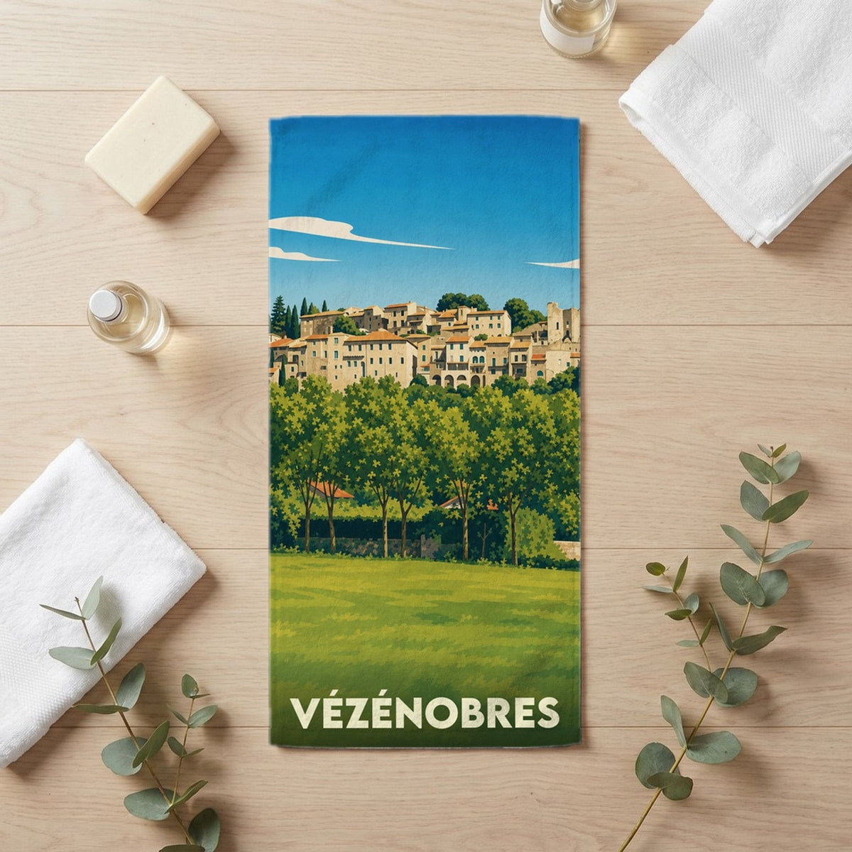 Serviette de bain 30 cm x 60 cm souvenir de Vézénobres