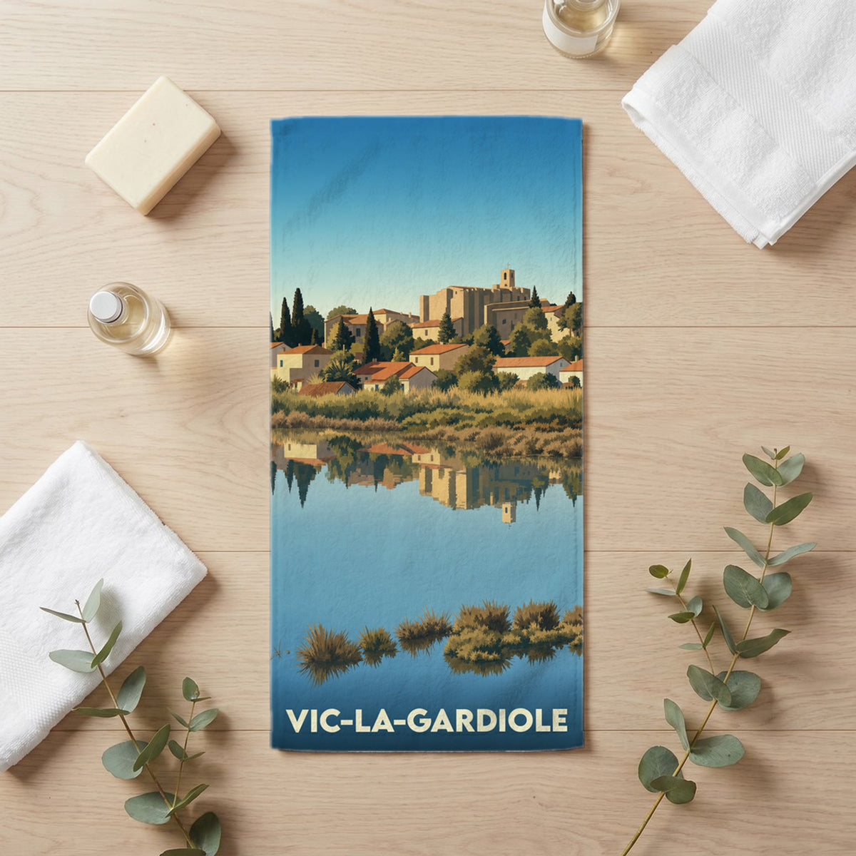 Serviette de bain 30 cm x 60 cm souvenir de Vic-la-Gardiole